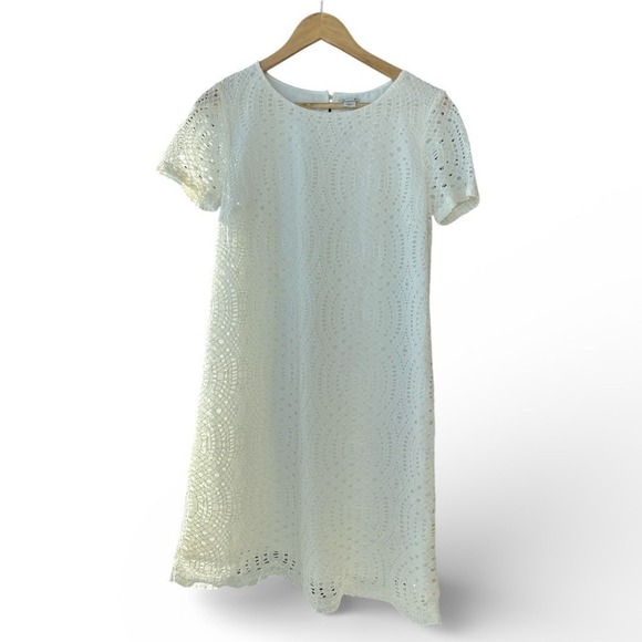 White‎ Eyelet Short Sleeve Spring Dress J. Crew 4 Cottagecore Coquette Event - Picture 2 of 9